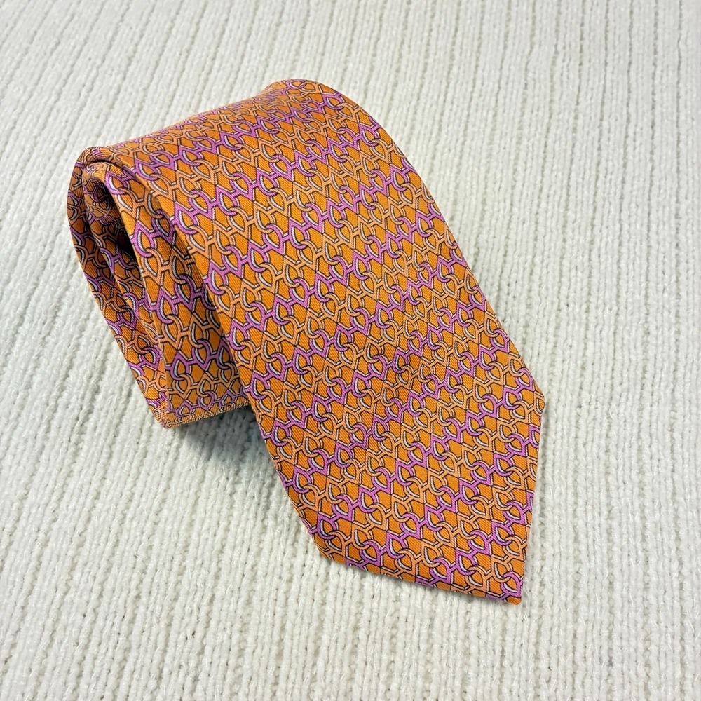 Hermes Silk Tie Chain Link Chained Teardrop Pattern 7958 EA Made in France